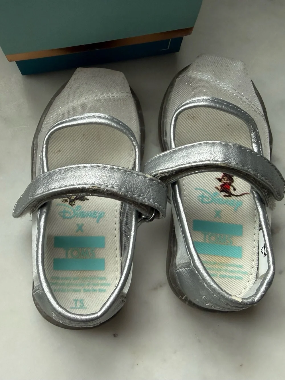 Disney x TOMS Mary Jane Silver Cinderella Glitter Mesh Shoes